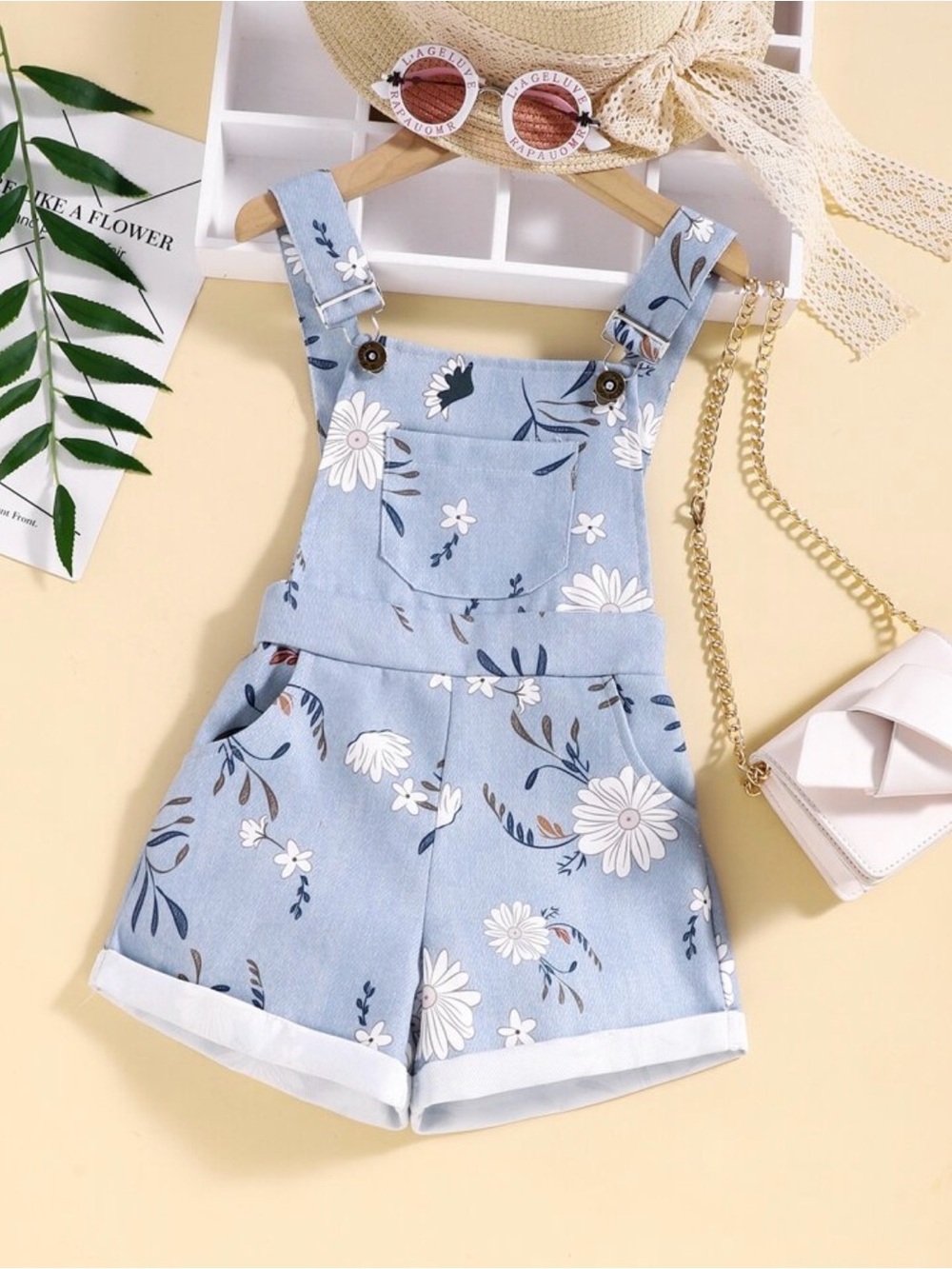 Young Girl Floral Print Overall Romper